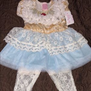 Lace dress with matching bell bottom lace pant